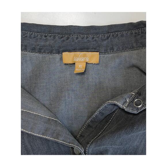 Takara gray denim button-up shirt with rolled sleeves sz XL americana workwear - Picture 3 of 3